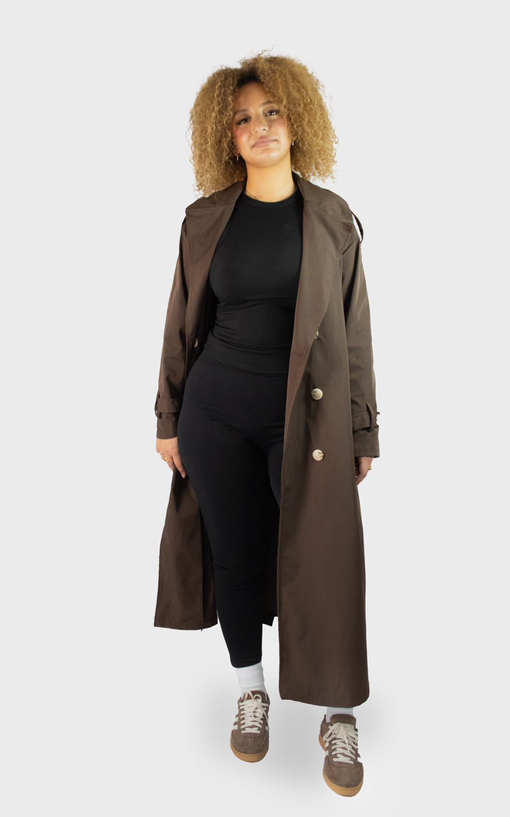 Trench long à double boutonnage