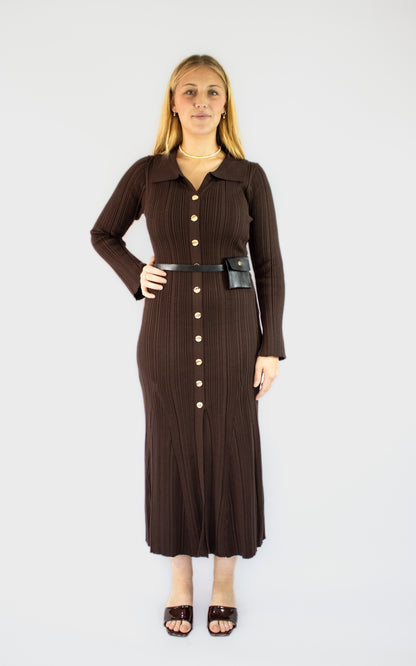 Robe côtelée marron