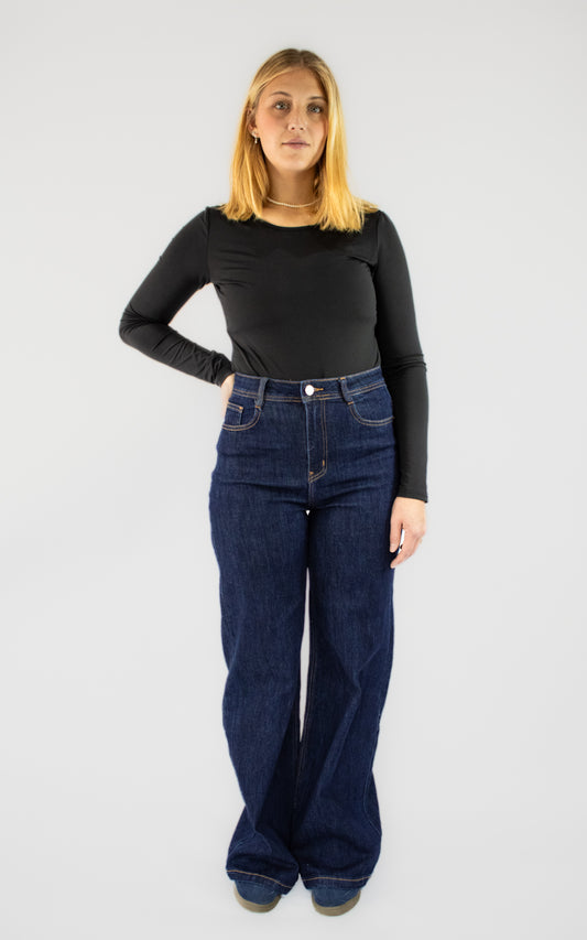 Jean bleu taille haute évasé pour femme, prêt-à-porter BySaphir.