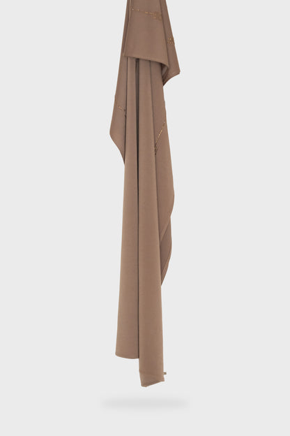 Hijab jersey premium stones accroché, strass élégants alignés sur tissu fluide