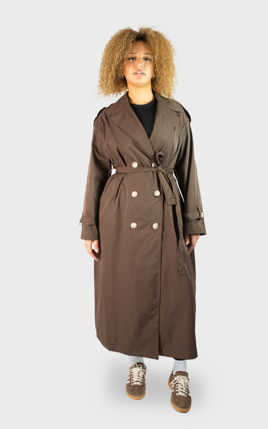 Trench long à double boutonnage