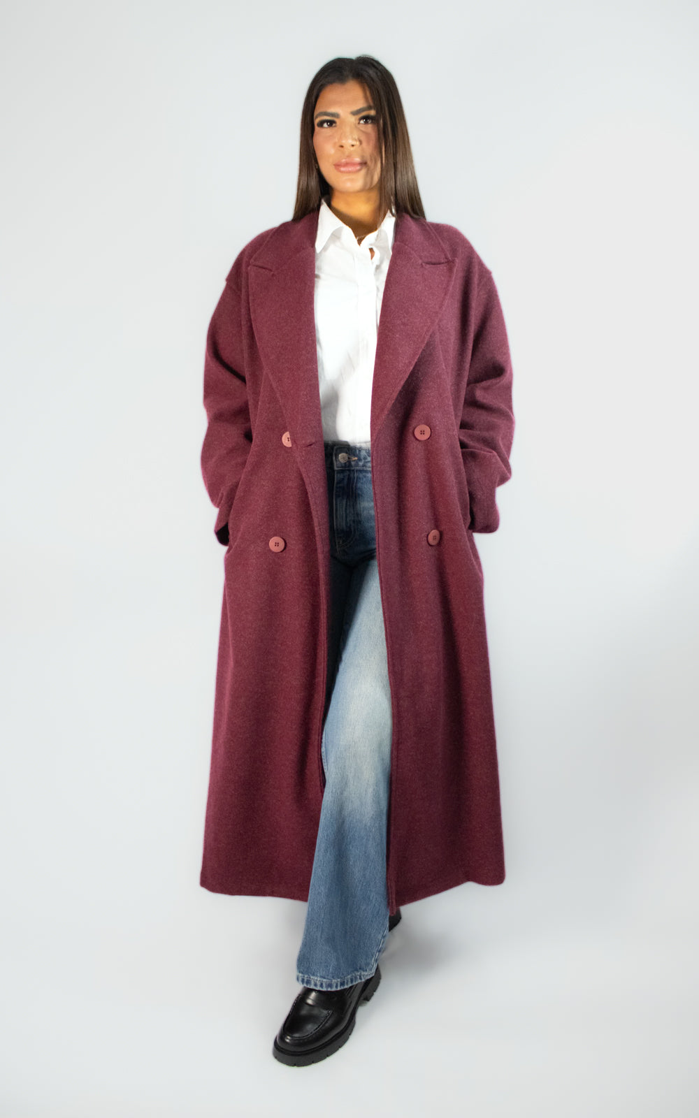 Manteau long à double boutonnage