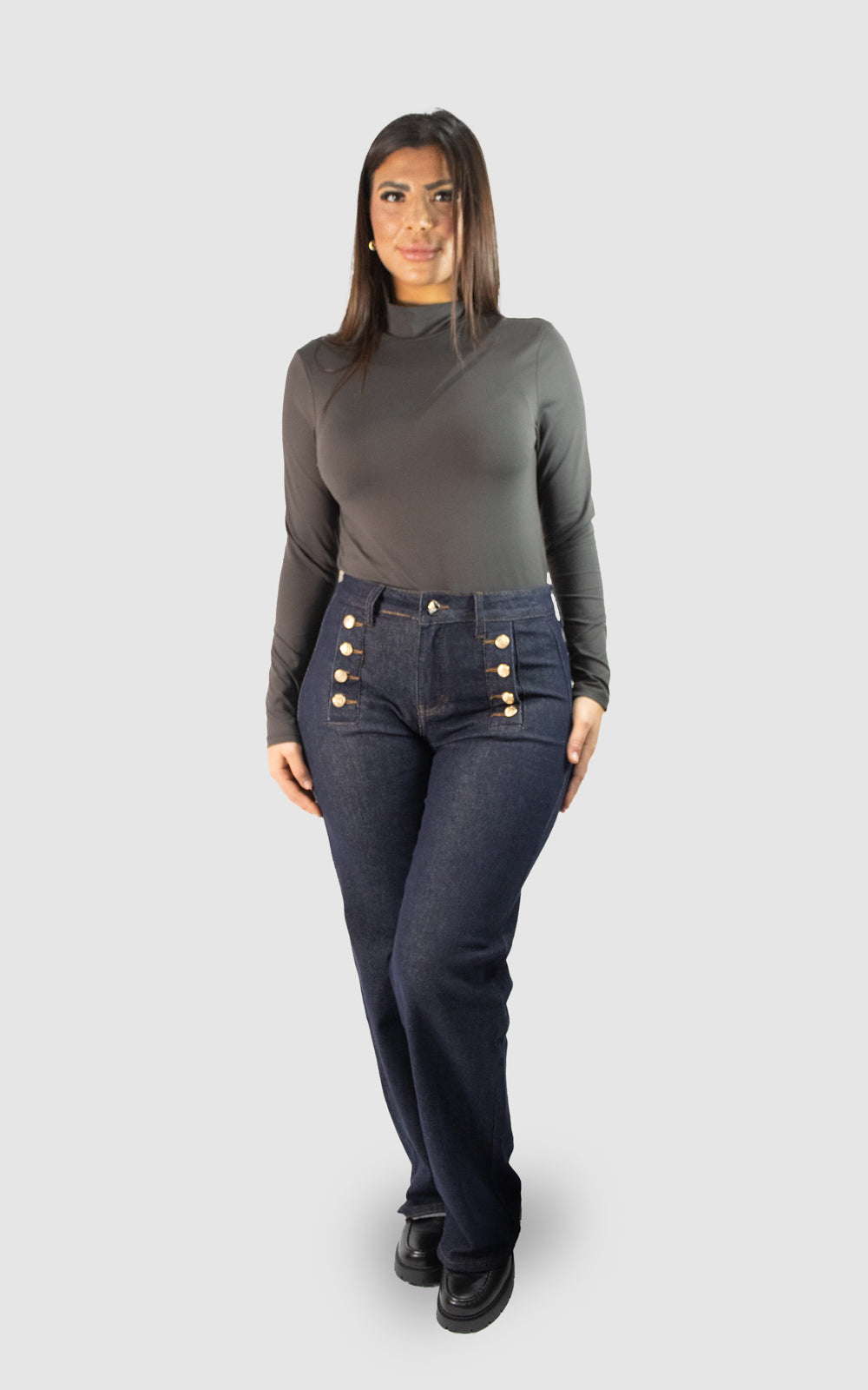 Jean à boutons doré